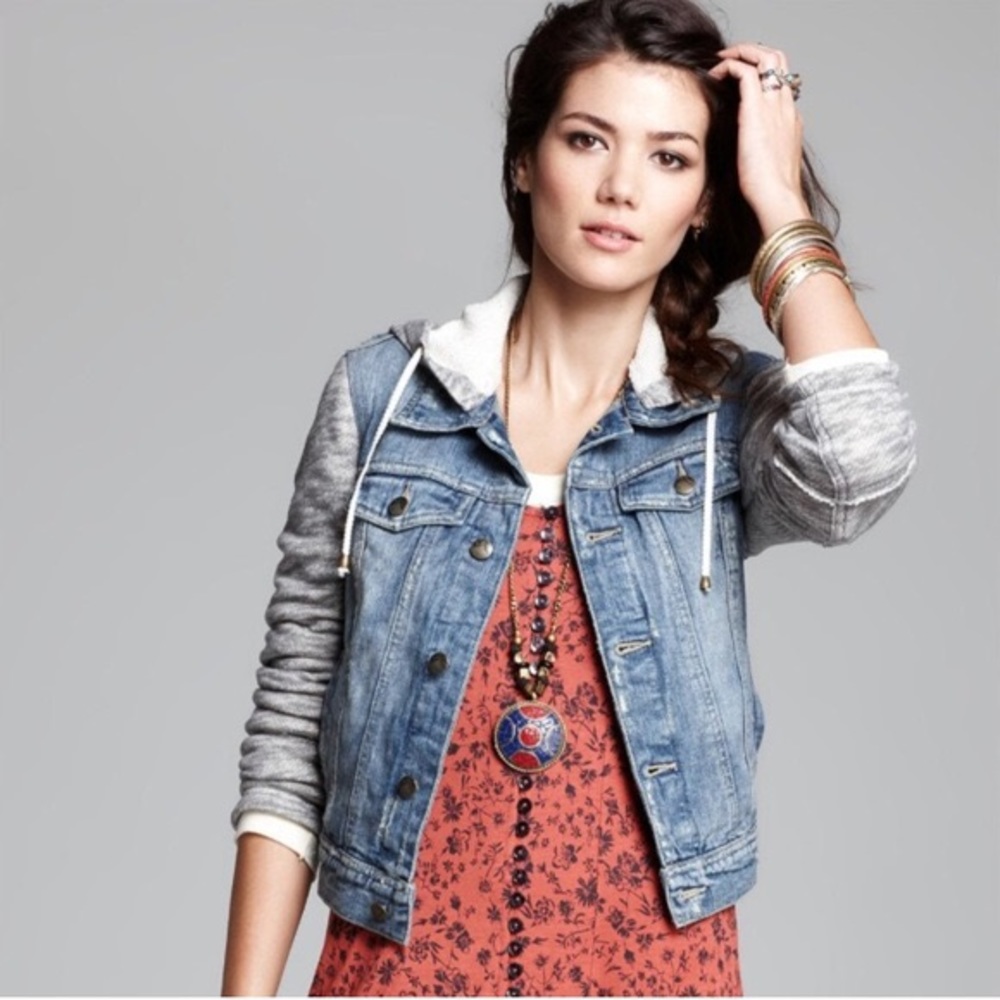 Free People Denim & Knit Hoodie Jacket